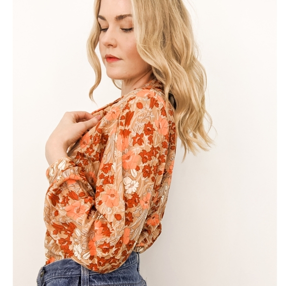 70s Floral Button Down Long Sleeve Blouse - Picture 8 of 17